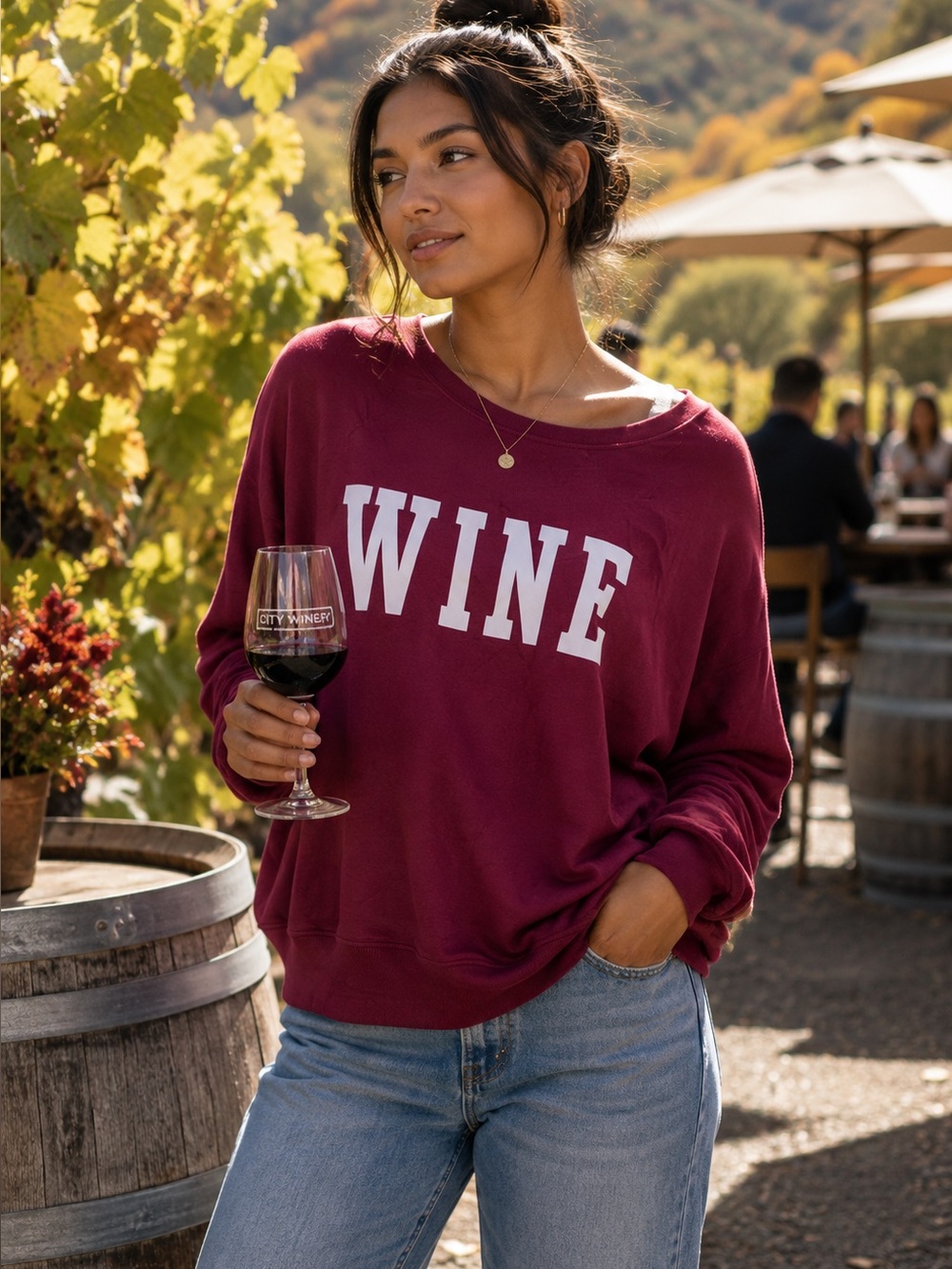 78 & SUNNY Burgundy "Wine" Graphic Logo Lightweight Sweatshirt, 1X